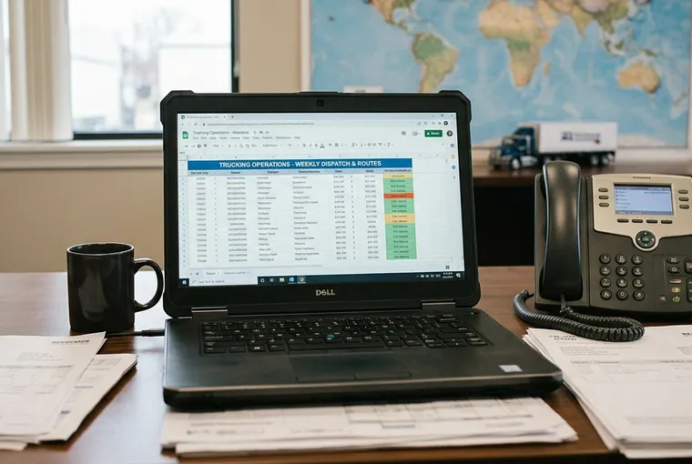 Weekly dispatch and routes sheet open on a laptop